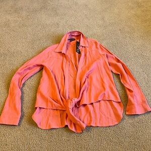 Timing Vibrant Orange Button-Down Shirt with front tie